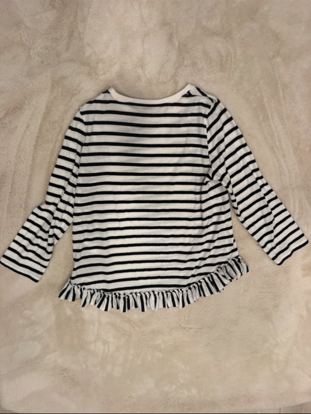 kate spade Black & White Striped Ruffle-Hem Long Sleeve Top